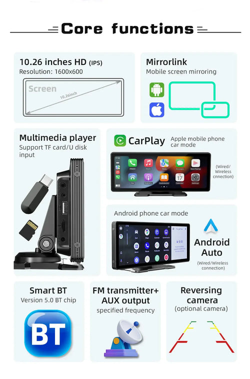 Uniwersalny 10,26” ekran Carplay – radio multimedialne