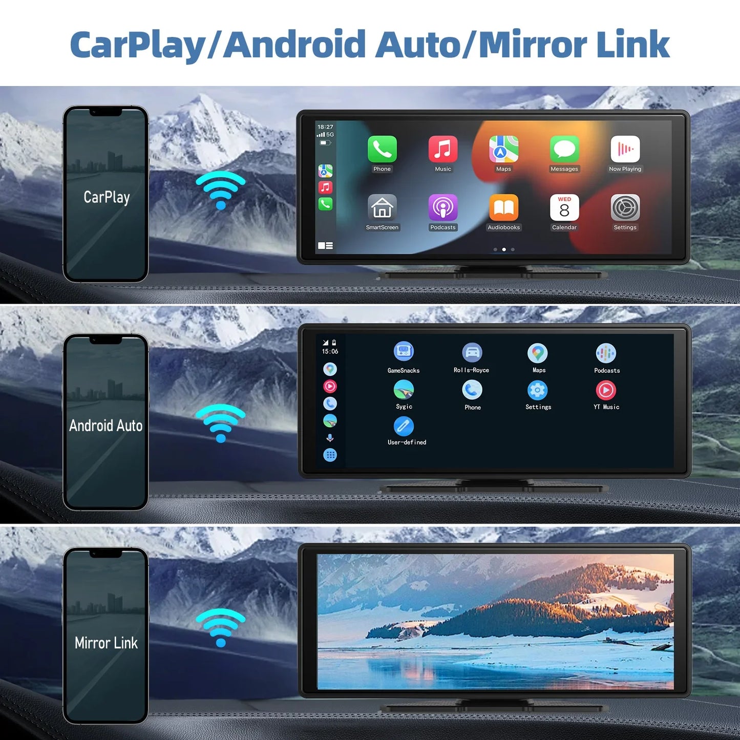 Uniwersalny ekran z Wireless Carplay do samochodu z dotykowym ekranem